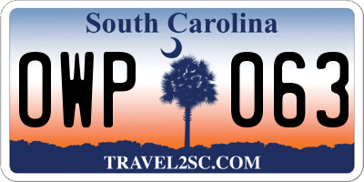 SC license plate OWP063