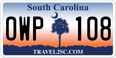 SC license plate OWP108