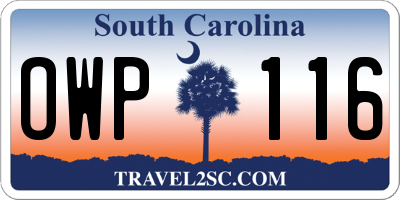SC license plate OWP116