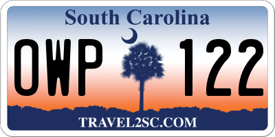 SC license plate OWP122