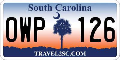 SC license plate OWP126