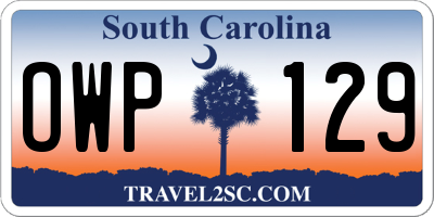 SC license plate OWP129