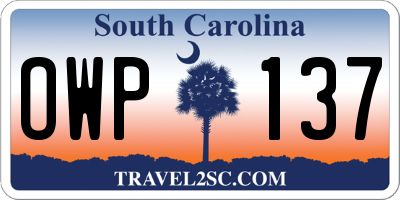 SC license plate OWP137