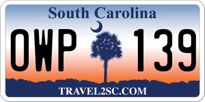 SC license plate OWP139