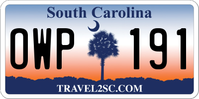 SC license plate OWP191