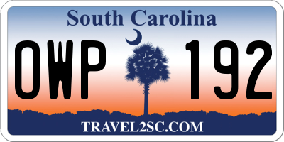 SC license plate OWP192