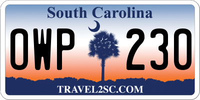 SC license plate OWP230