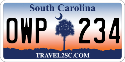 SC license plate OWP234