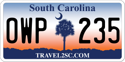 SC license plate OWP235