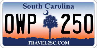 SC license plate OWP250