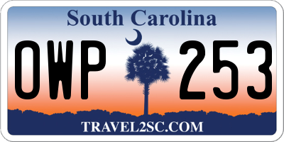 SC license plate OWP253