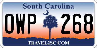 SC license plate OWP268