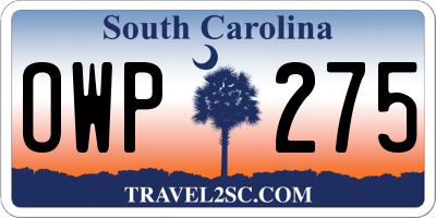 SC license plate OWP275