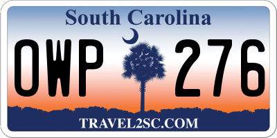SC license plate OWP276