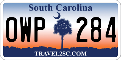 SC license plate OWP284
