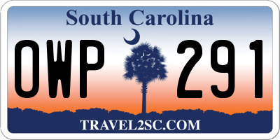 SC license plate OWP291