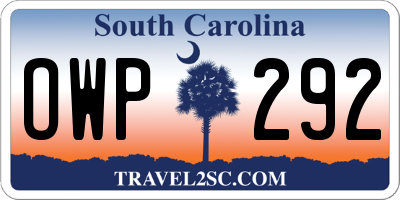 SC license plate OWP292