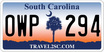 SC license plate OWP294