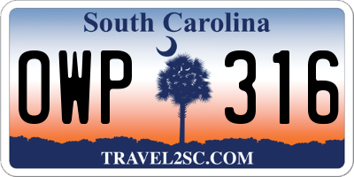 SC license plate OWP316