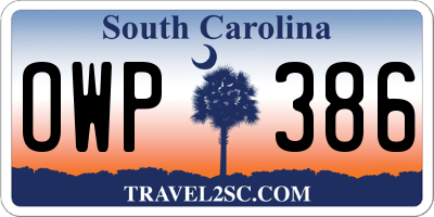 SC license plate OWP386