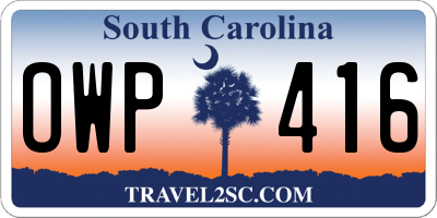 SC license plate OWP416