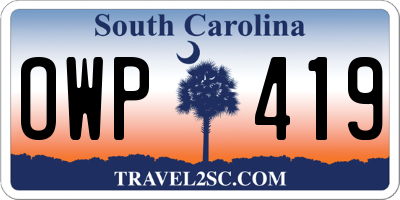 SC license plate OWP419