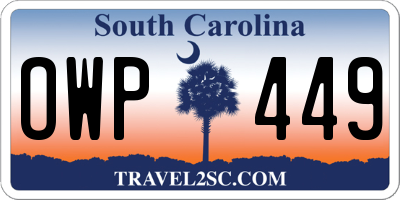 SC license plate OWP449