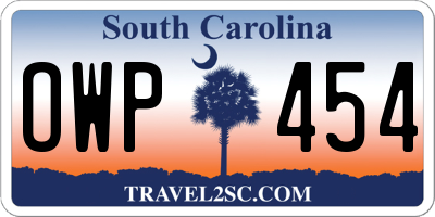SC license plate OWP454