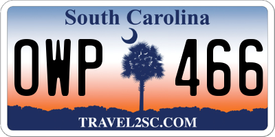 SC license plate OWP466