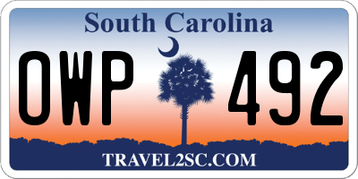 SC license plate OWP492