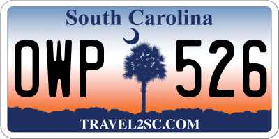 SC license plate OWP526