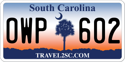 SC license plate OWP602