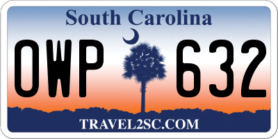 SC license plate OWP632