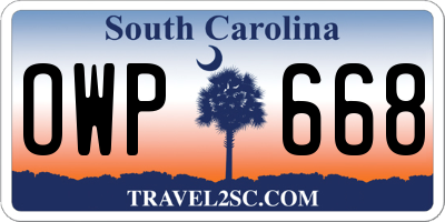 SC license plate OWP668