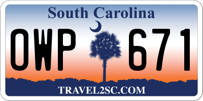 SC license plate OWP671