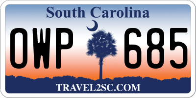 SC license plate OWP685
