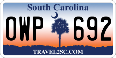 SC license plate OWP692