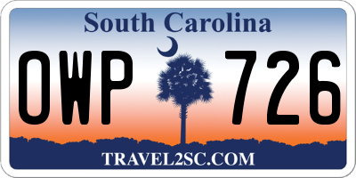 SC license plate OWP726
