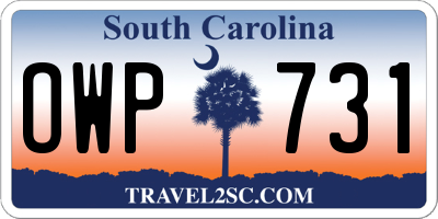 SC license plate OWP731