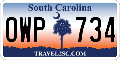 SC license plate OWP734