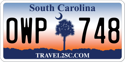 SC license plate OWP748