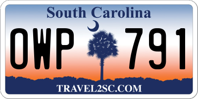 SC license plate OWP791