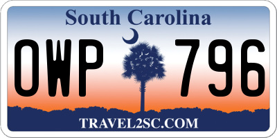 SC license plate OWP796