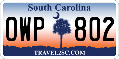 SC license plate OWP802