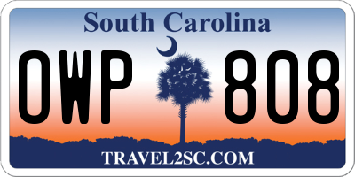 SC license plate OWP808