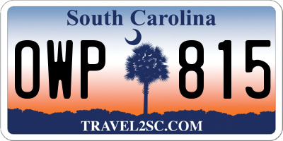 SC license plate OWP815