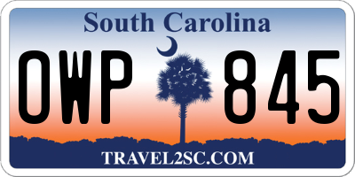 SC license plate OWP845