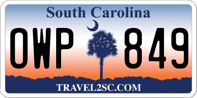 SC license plate OWP849