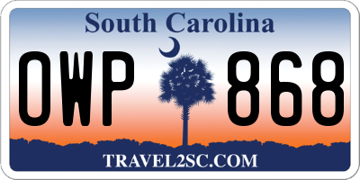SC license plate OWP868