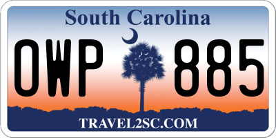 SC license plate OWP885